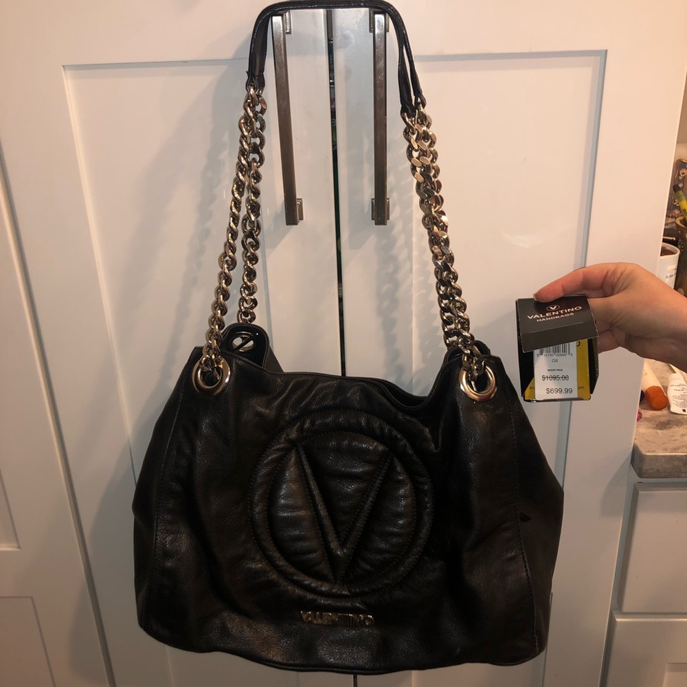 Black Valentino double handle leather shoulder bag